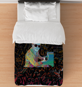 Hibiscus Haven Comforter displayed on a bed, showcasing its vibrant floral design and plush texture.